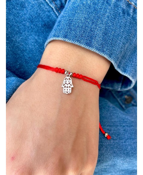 Pulsera Hilo Rojo Hamsa Plata