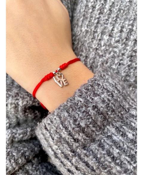Pulsera Hilo Rojo Love Plata