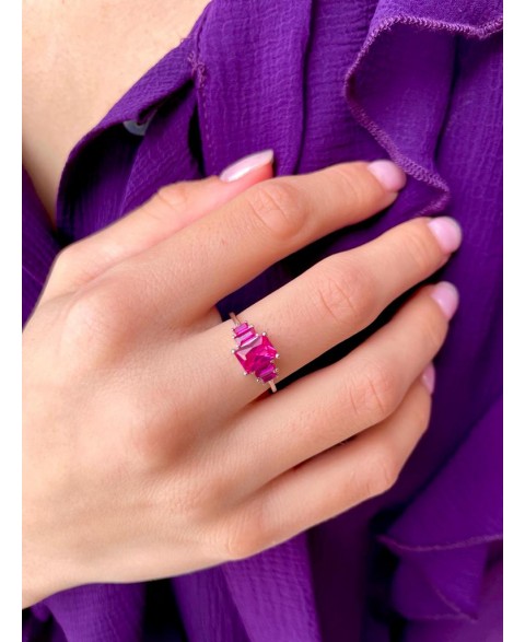 Anillo Fansy Fucsia Plata