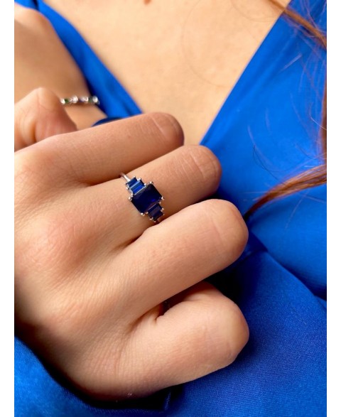Anillo Fansy Azul Plata