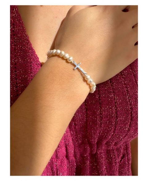 Pulsera Perlas Cruz...