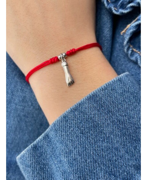 Pulsera Hilo Rojo Puño Plata