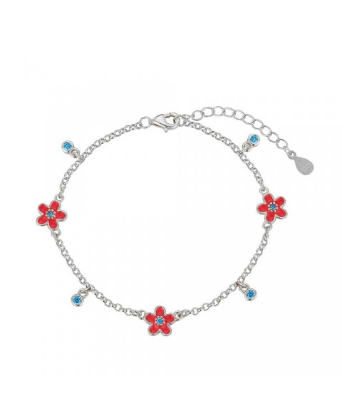 Pulsera Flores Rojas Plata...
