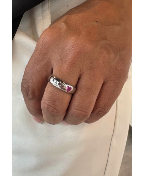 Anillo Mamá Corazón Rosa Plata