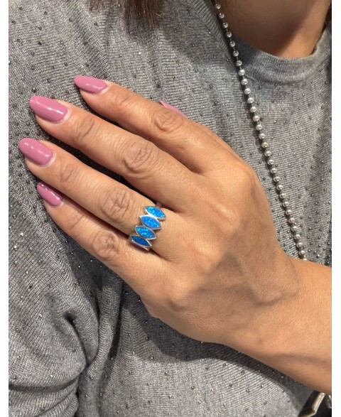 Anillo Lena Ópalo Azul Plata