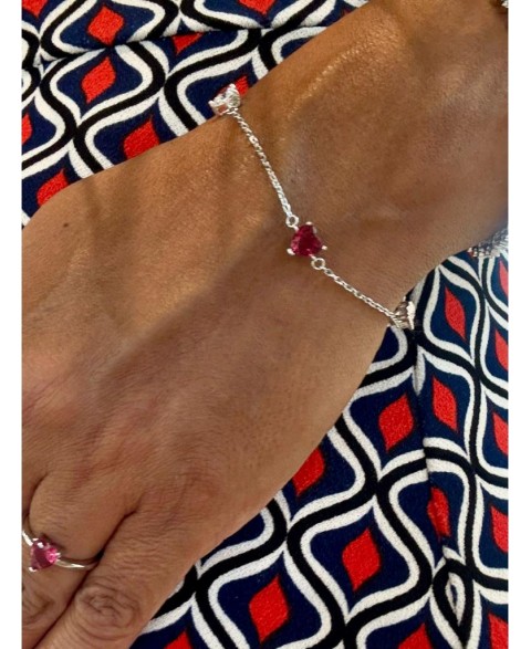 Pulsera Corazón Rojo Plata...