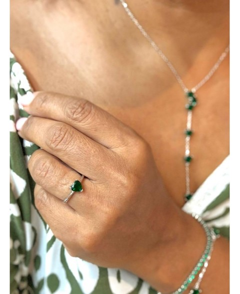 Anillo Corazón Verde Plata...