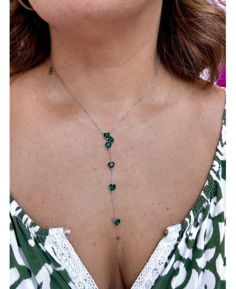 Collar Corazón Verde Plata...