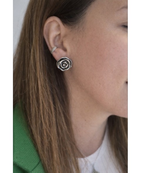 Pendientes Rosa Camelia Plata